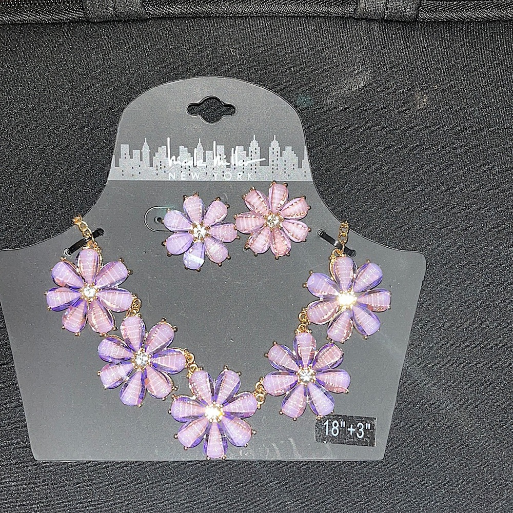 Floral Purple Statement Necklace & Earring Set